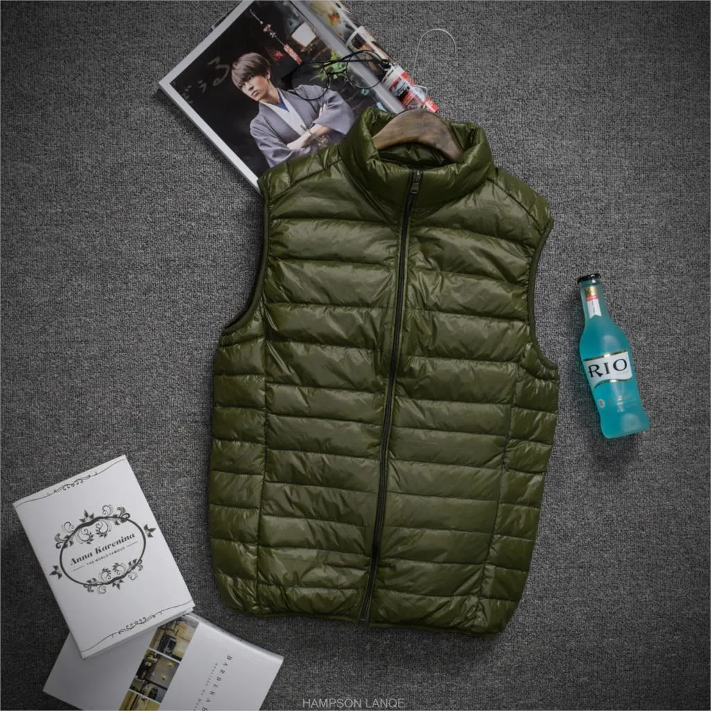 2018 men White Duck Down Jackets male Autumn Winter Warm Coat sleeveless Ultralight Down coats new Windproof hooded clothing man