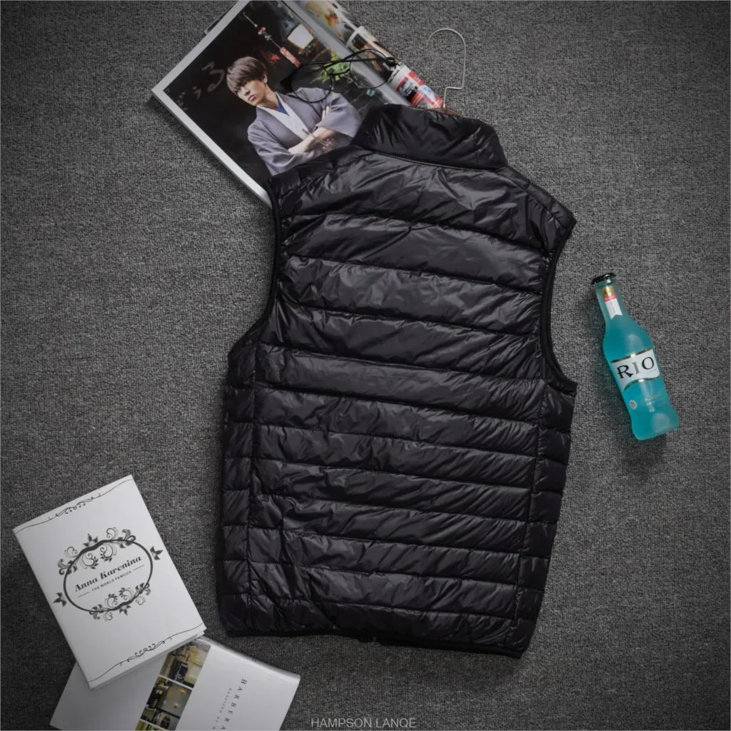 2018 men White Duck Down Jackets male Autumn Winter Warm Coat sleeveless Ultralight Down coats new Windproof hooded clothing man
