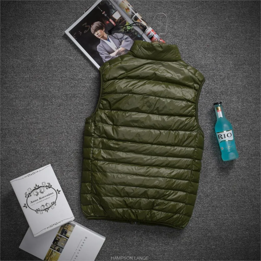 2018 men White Duck Down Jackets male Autumn Winter Warm Coat sleeveless Ultralight Down coats new Windproof hooded clothing man