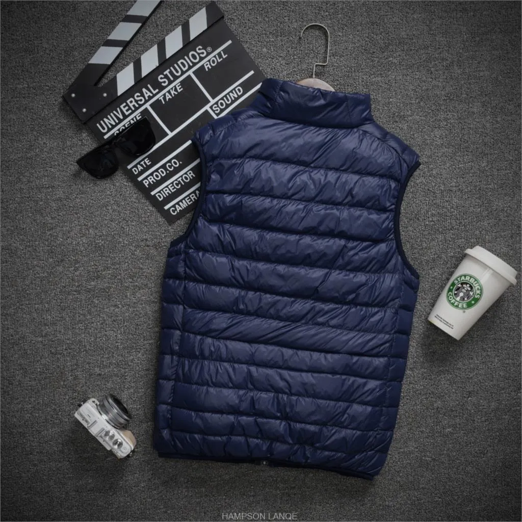 2018 men White Duck Down Jackets male Autumn Winter Warm Coat sleeveless Ultralight Down coats new Windproof hooded clothing man