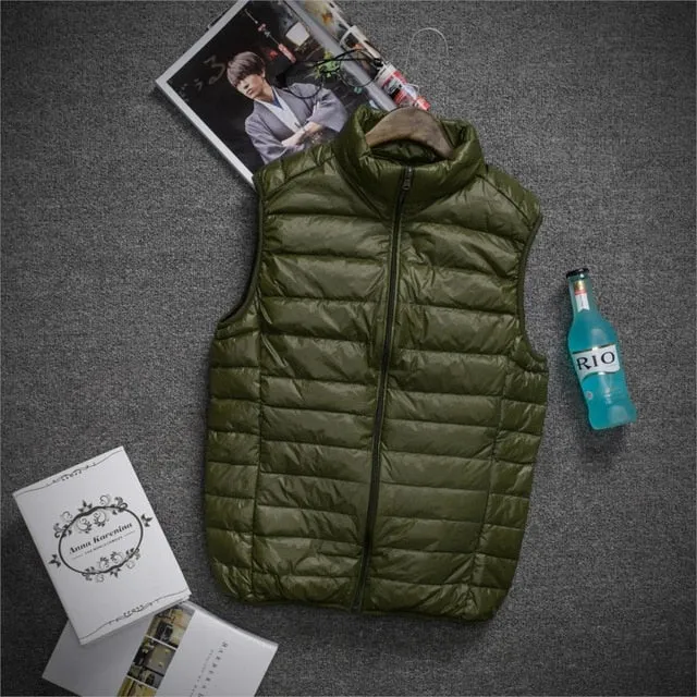 2018 men White Duck Down Jackets male Autumn Winter Warm Coat sleeveless Ultralight Down coats new Windproof hooded clothing man
