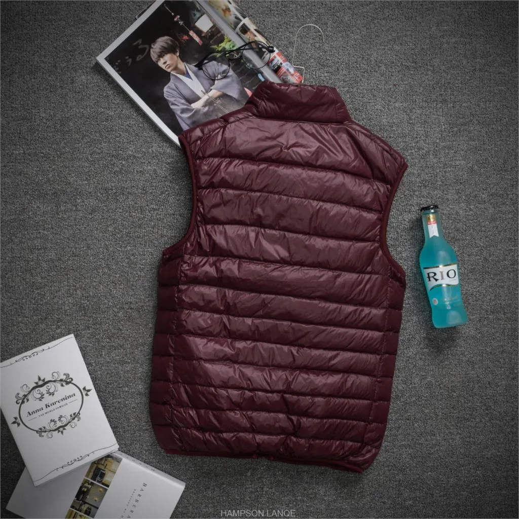 2018 men White Duck Down Jackets male Autumn Winter Warm Coat sleeveless Ultralight Down coats new Windproof hooded clothing man