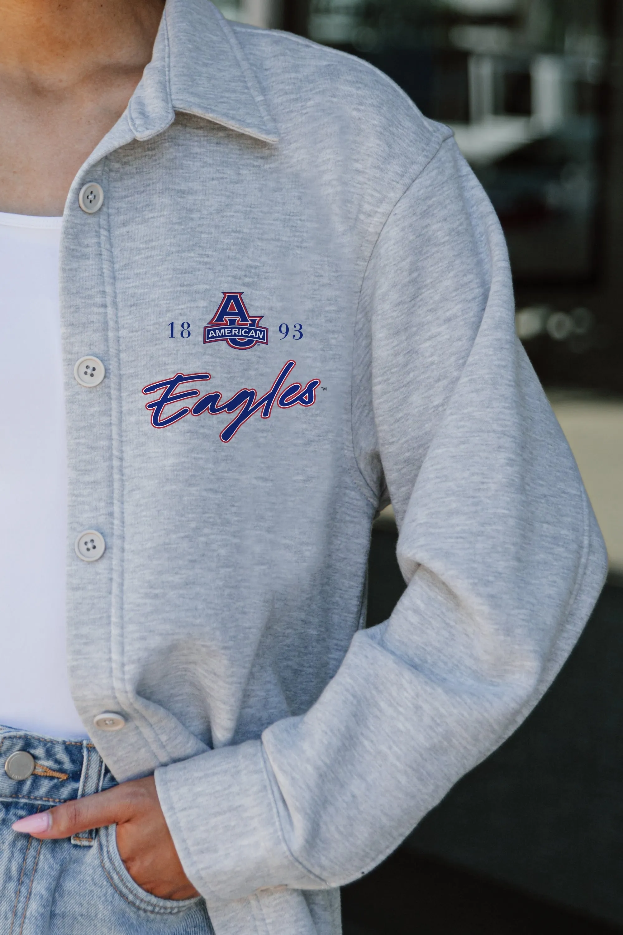 AMERICAN UNIVERSITY EAGLES FOUNDATION FLEECE BUTTON DOWN OVERSHIRT