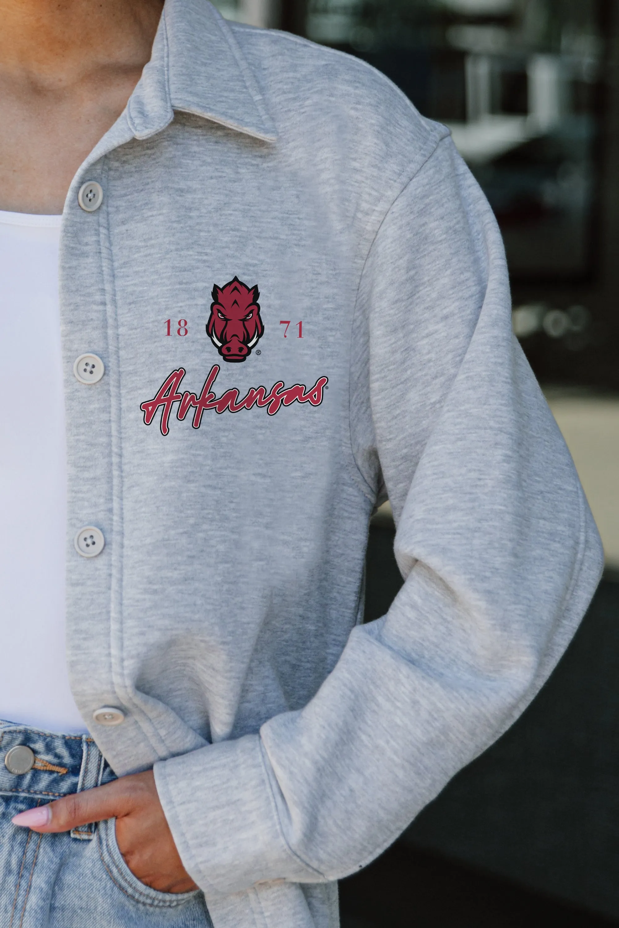 ARKANSAS RAZORBACKS FOUNDATION FLEECE BUTTON DOWN OVERSHIRT