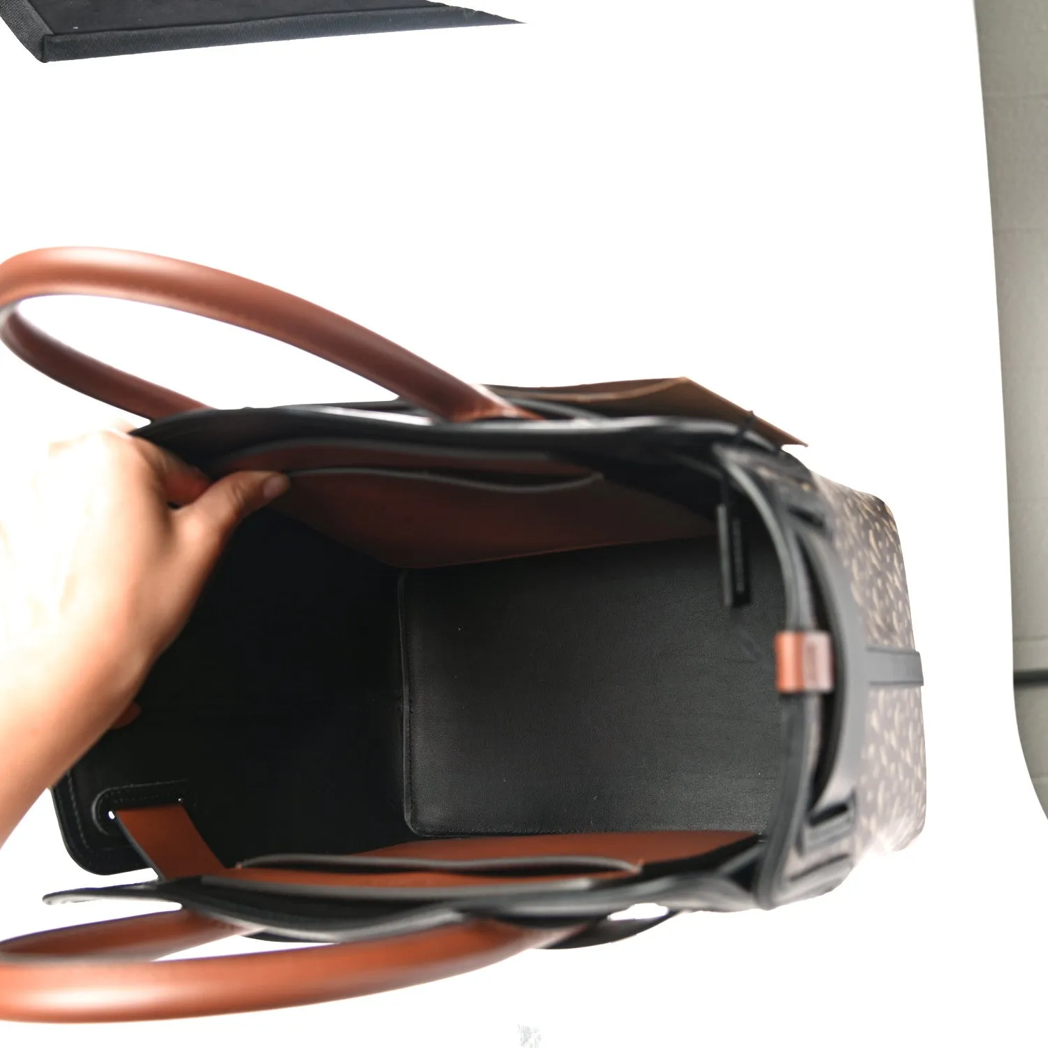 BURBERRY E Canvas Monogram Stripe Small Belt Tote Brown Handbag Bag 8019351 New
