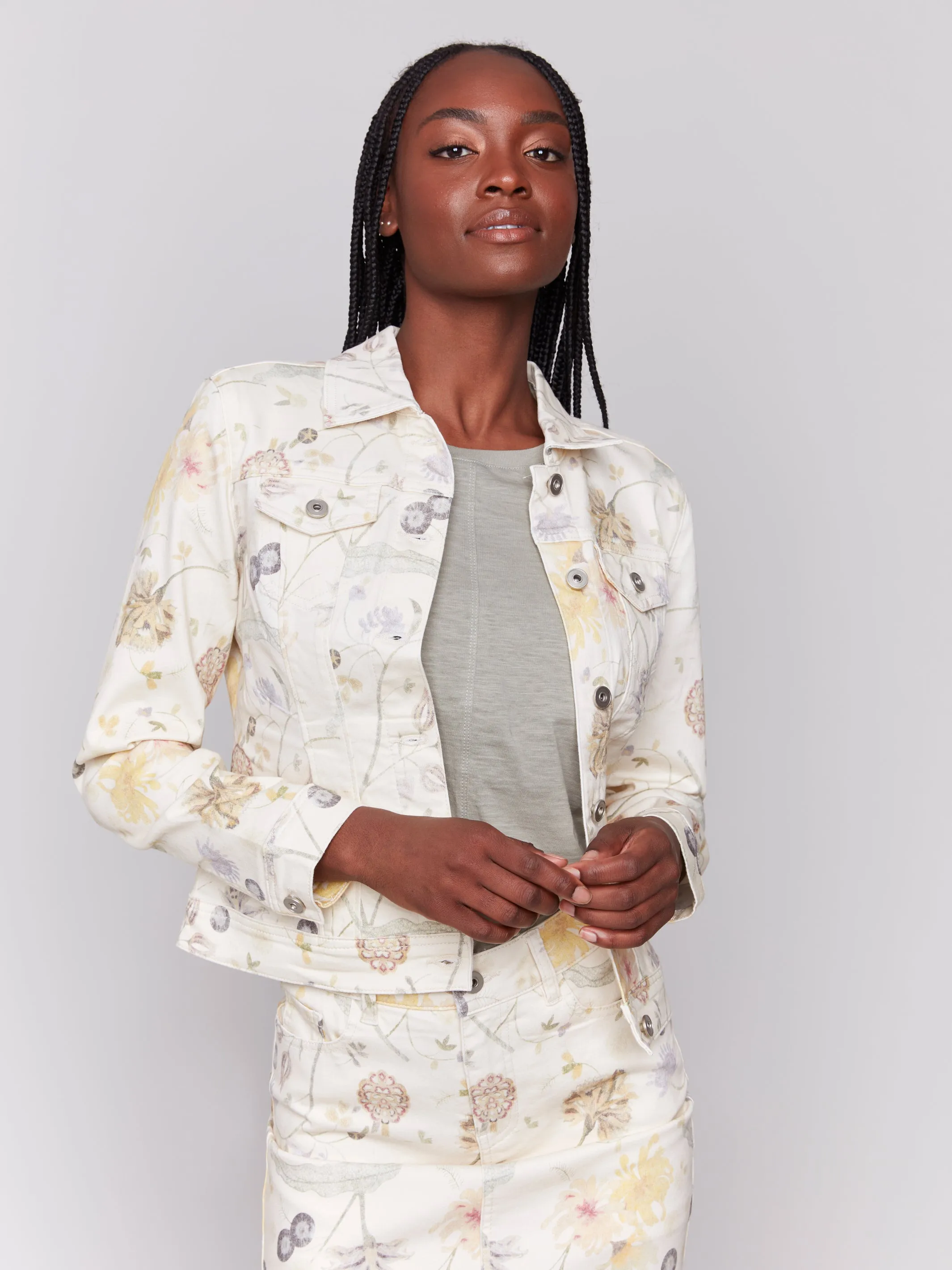 Charlie B Printed Jean Jacket C6302T Jardin
