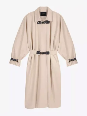 Contrast-buckle long organic-cotton trench coat
