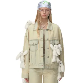 Doozoo Vintage Denim Jacket In Beige