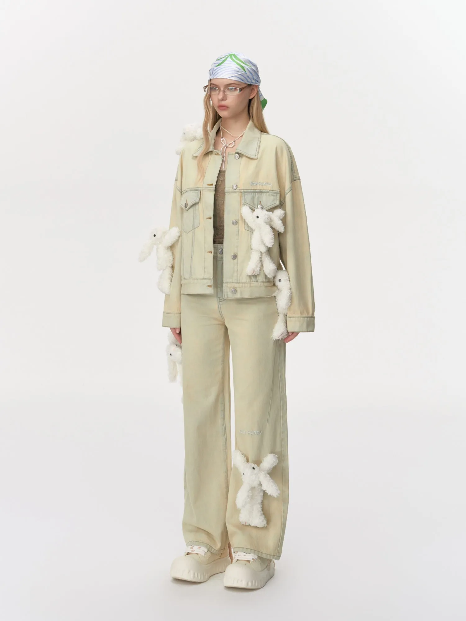 Doozoo Vintage Denim Jacket In Beige