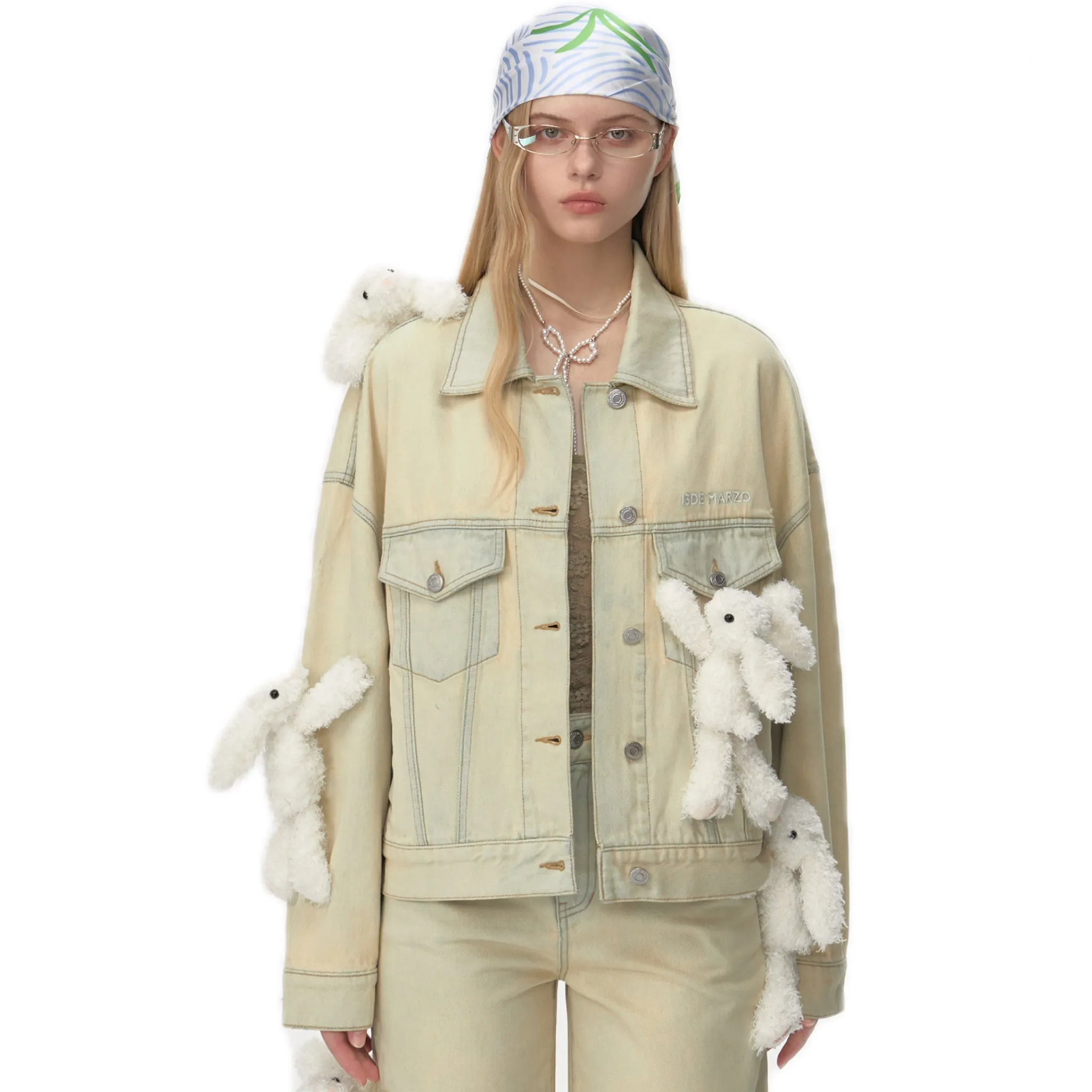 Doozoo Vintage Denim Jacket In Beige