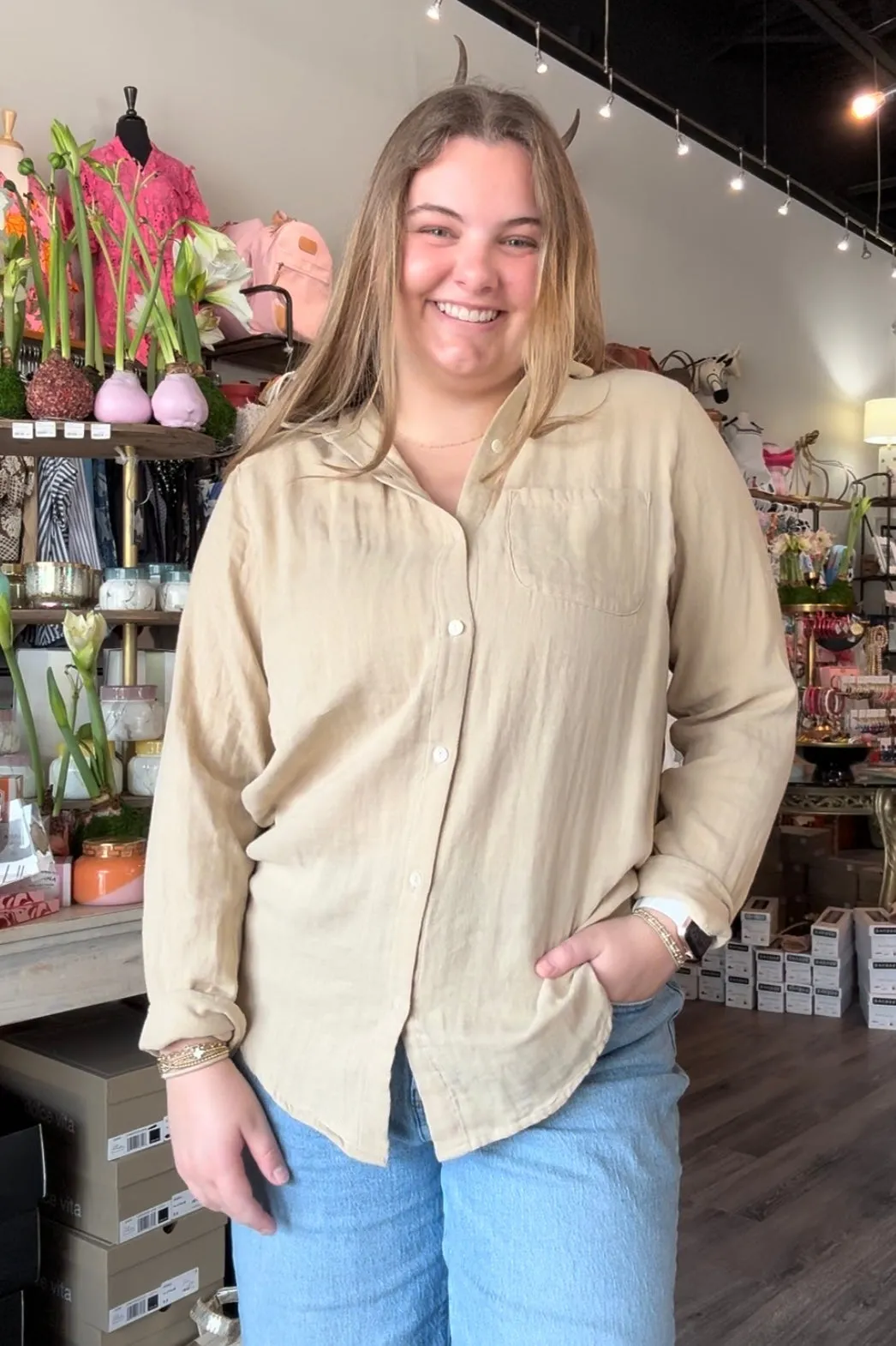 Emmeline Peanut Button Long Sleeve Top