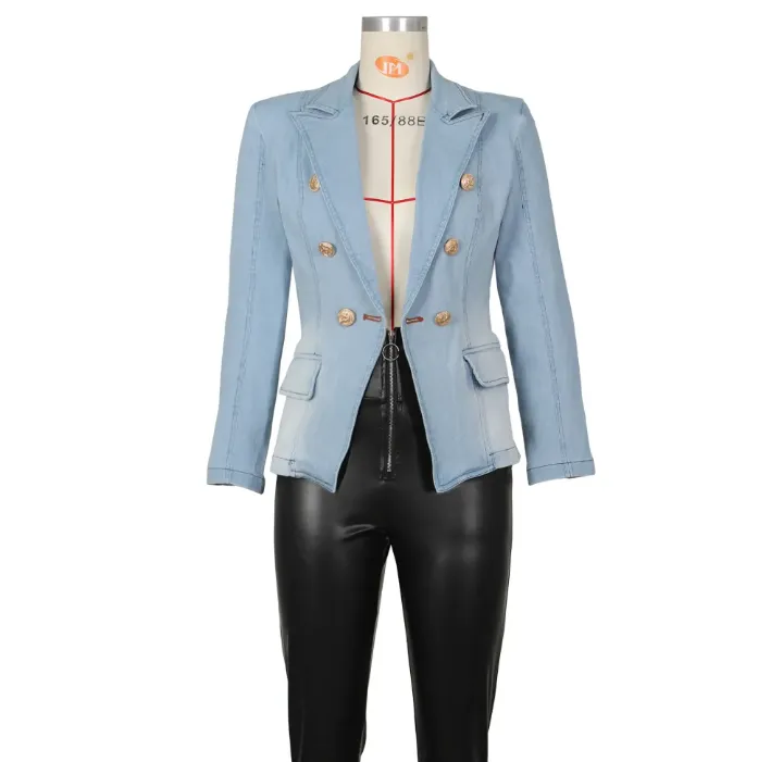 Fashion Double Breasted Denim Jacket Coats