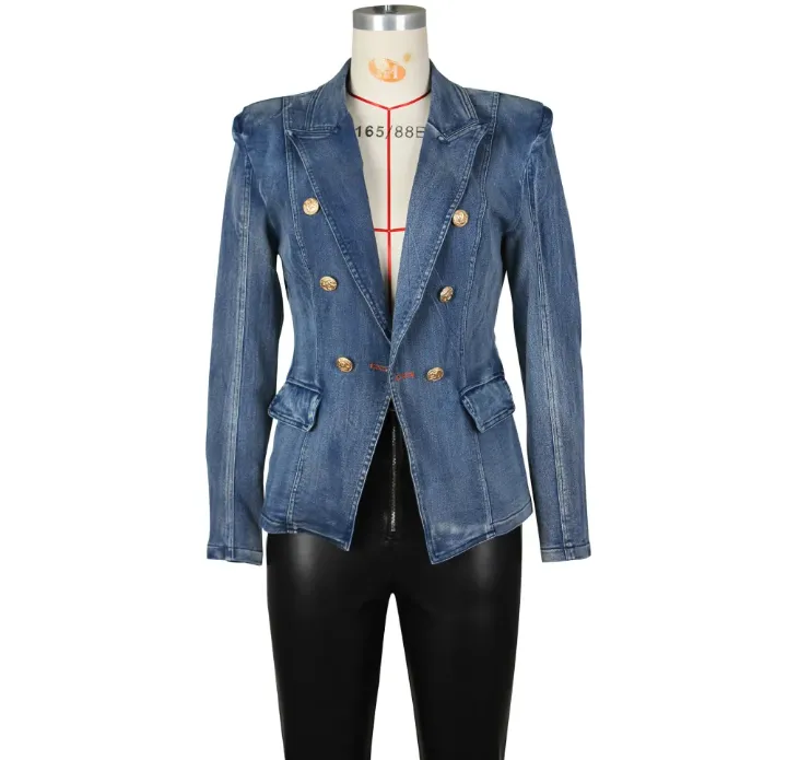 Fashion Double Breasted Denim Jacket Coats