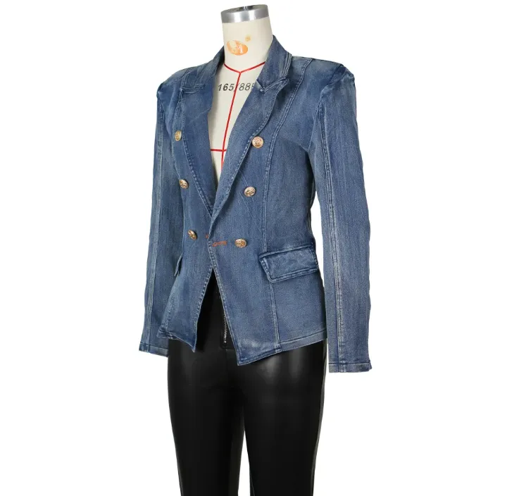 Fashion Double Breasted Denim Jacket Coats