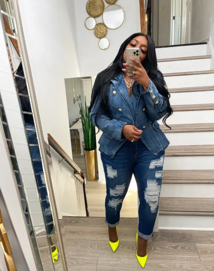Fashion Double Breasted Denim Jacket Coats