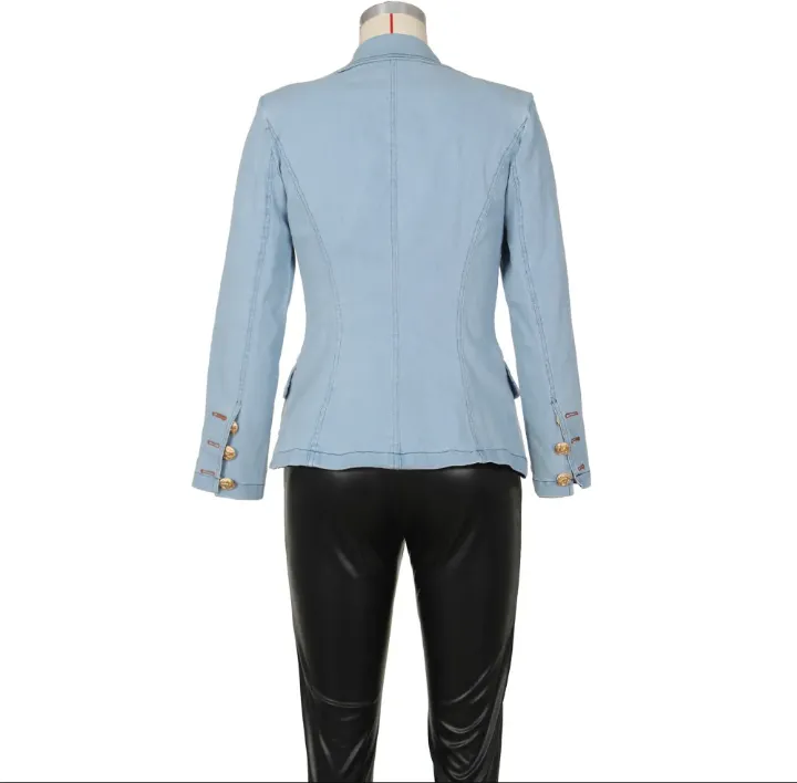 Fashion Double Breasted Denim Jacket Coats