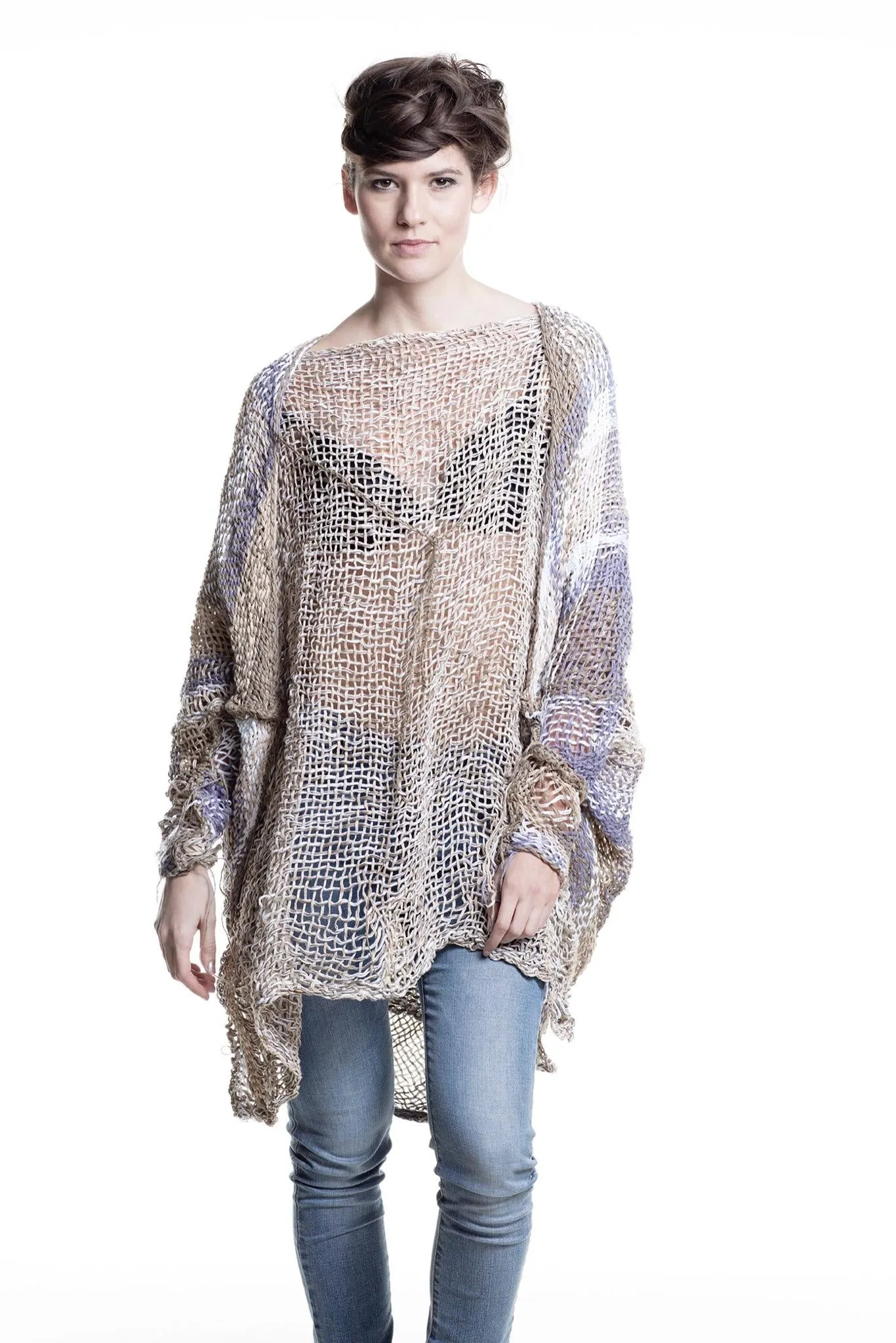Hand loom linen long line top