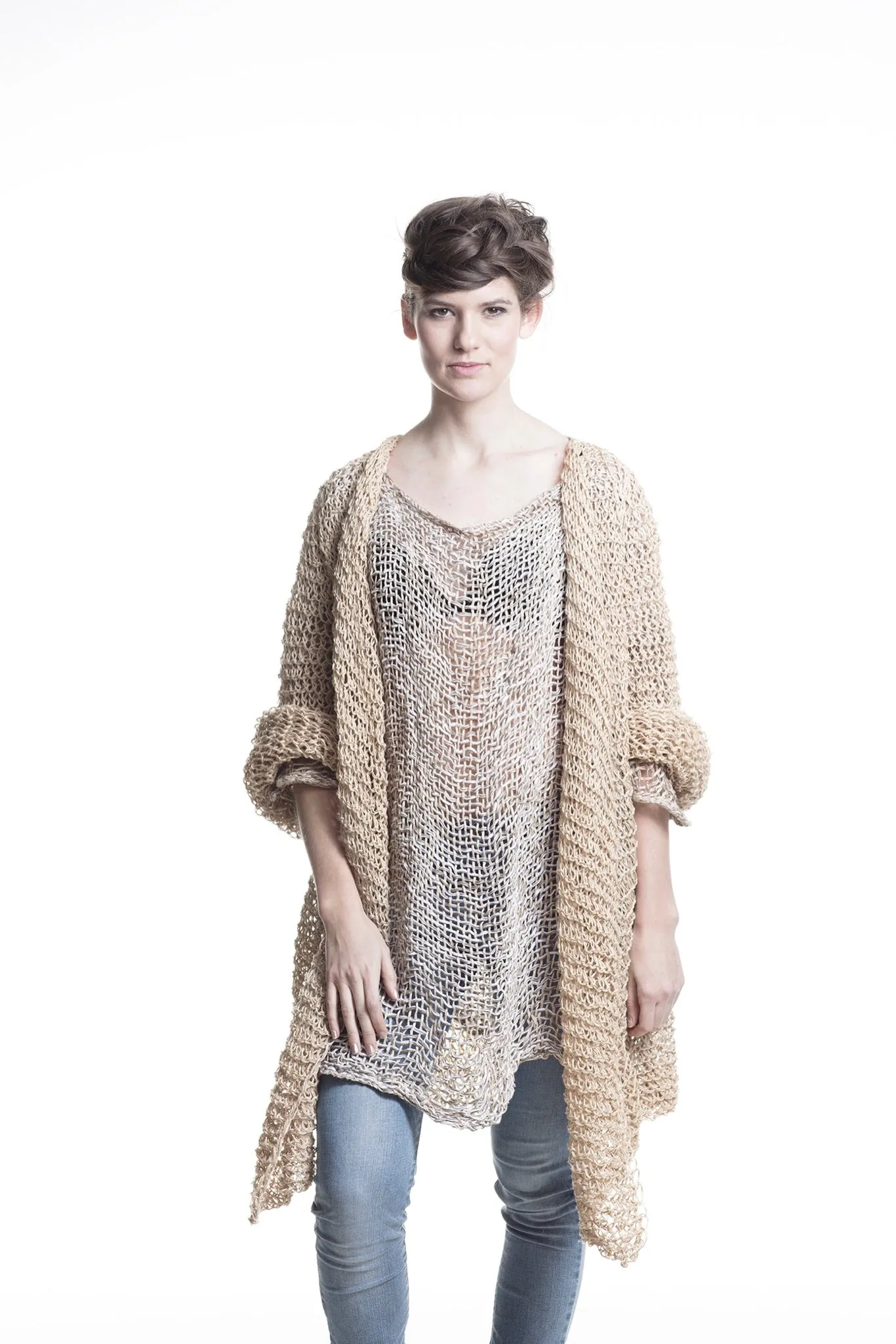 Hand loom linen long line top