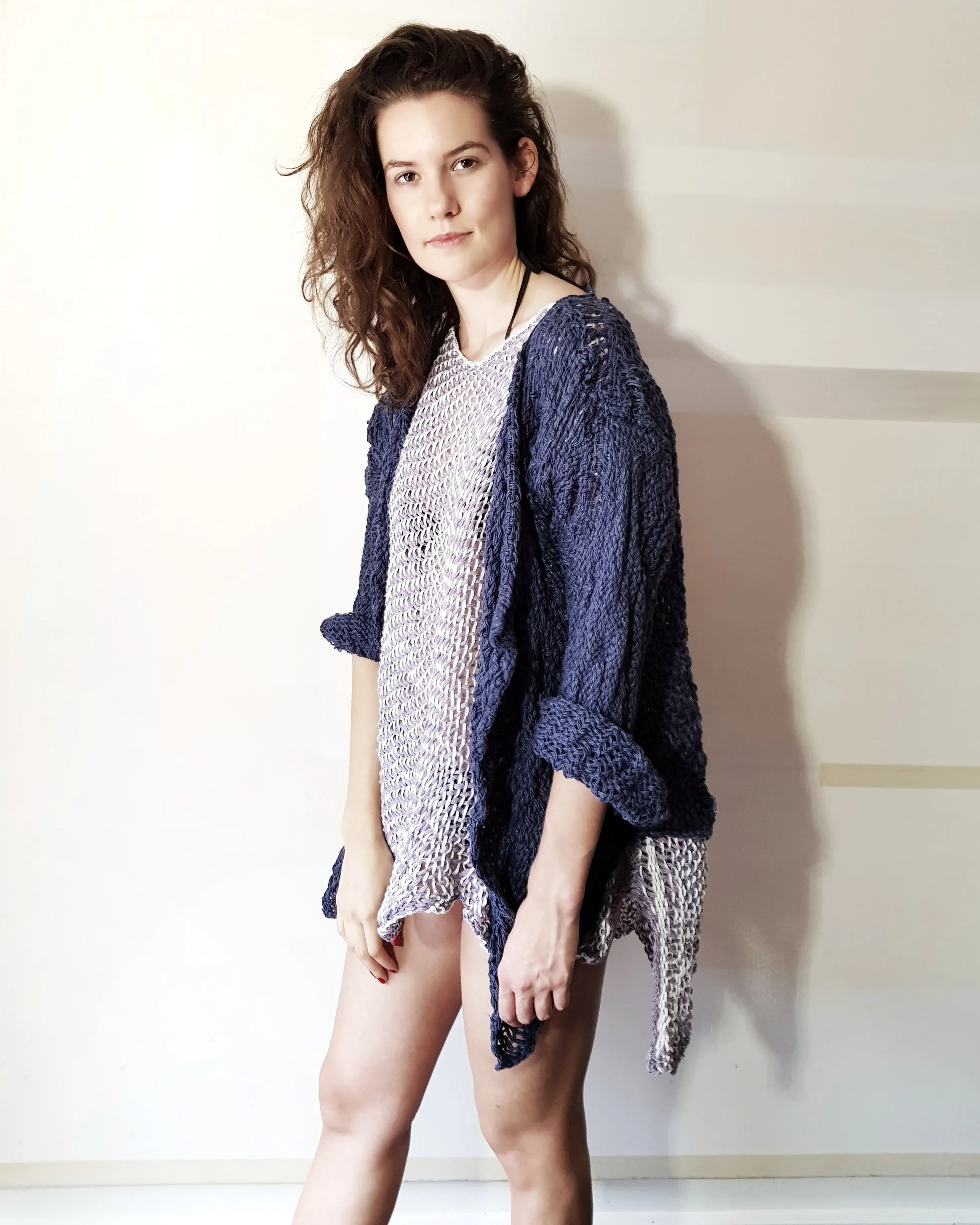 Hand loom linen long line top