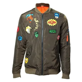 Marvel Men's Olive Bomber Jacket with Patches