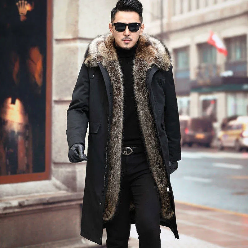 Men's Premium Extreme Cold Weather Thick Winter Faux Fur Parka Anorak Trench Jacket Coat