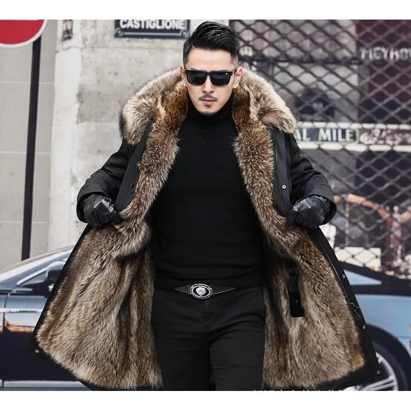 Men's Premium Extreme Cold Weather Thick Winter Faux Fur Parka Anorak Trench Jacket Coat