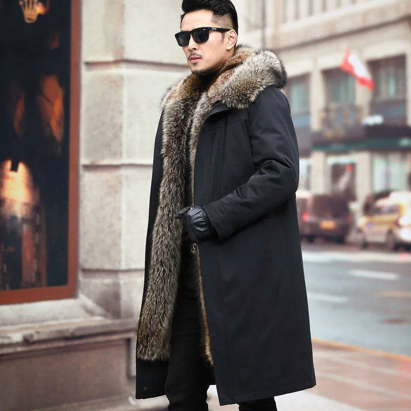Men's Premium Extreme Cold Weather Thick Winter Faux Fur Parka Anorak Trench Jacket Coat