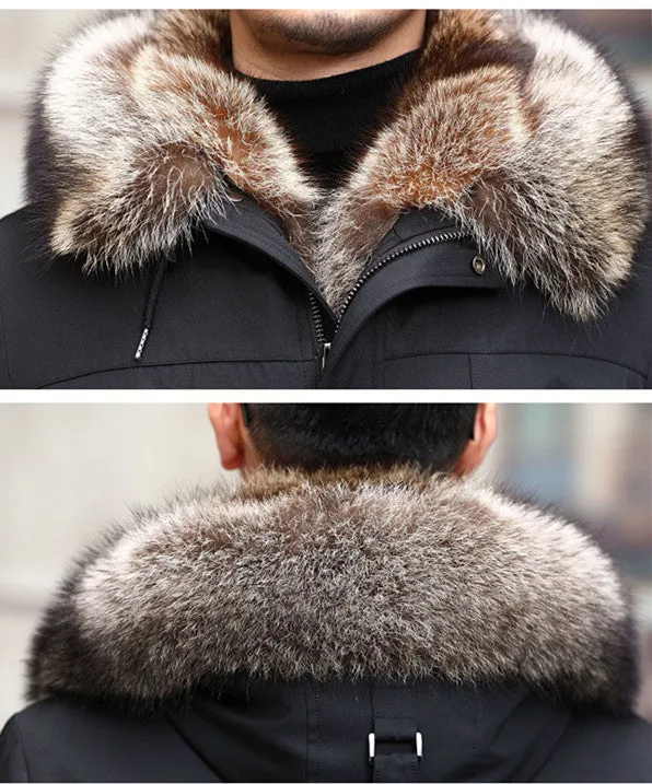 Men's Premium Extreme Cold Weather Thick Winter Faux Fur Parka Anorak Trench Jacket Coat