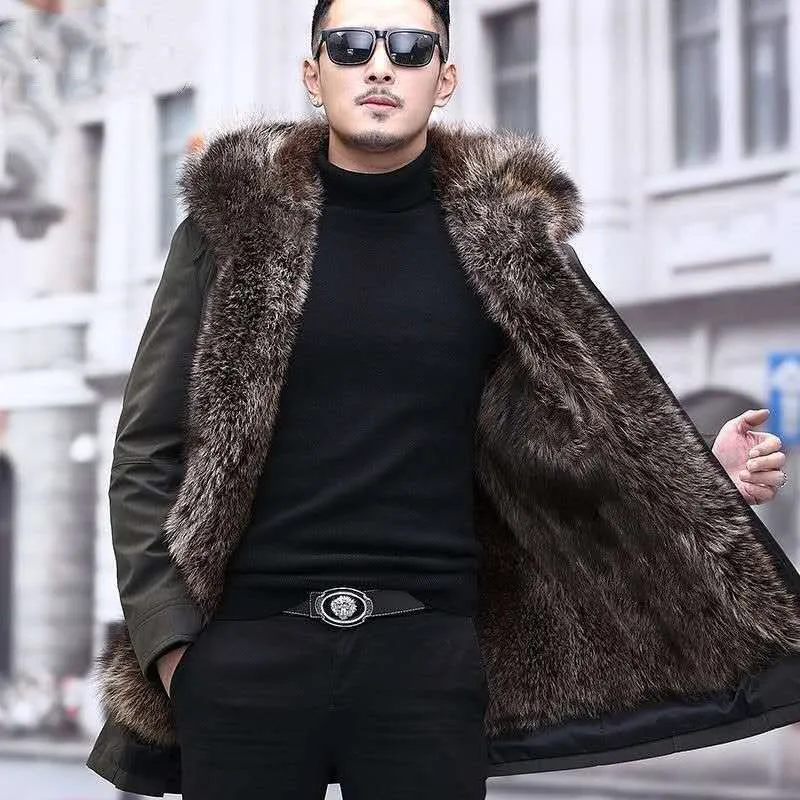 Men's Premium Extreme Cold Weather Thick Winter Faux Fur Parka Anorak Trench Jacket Coat