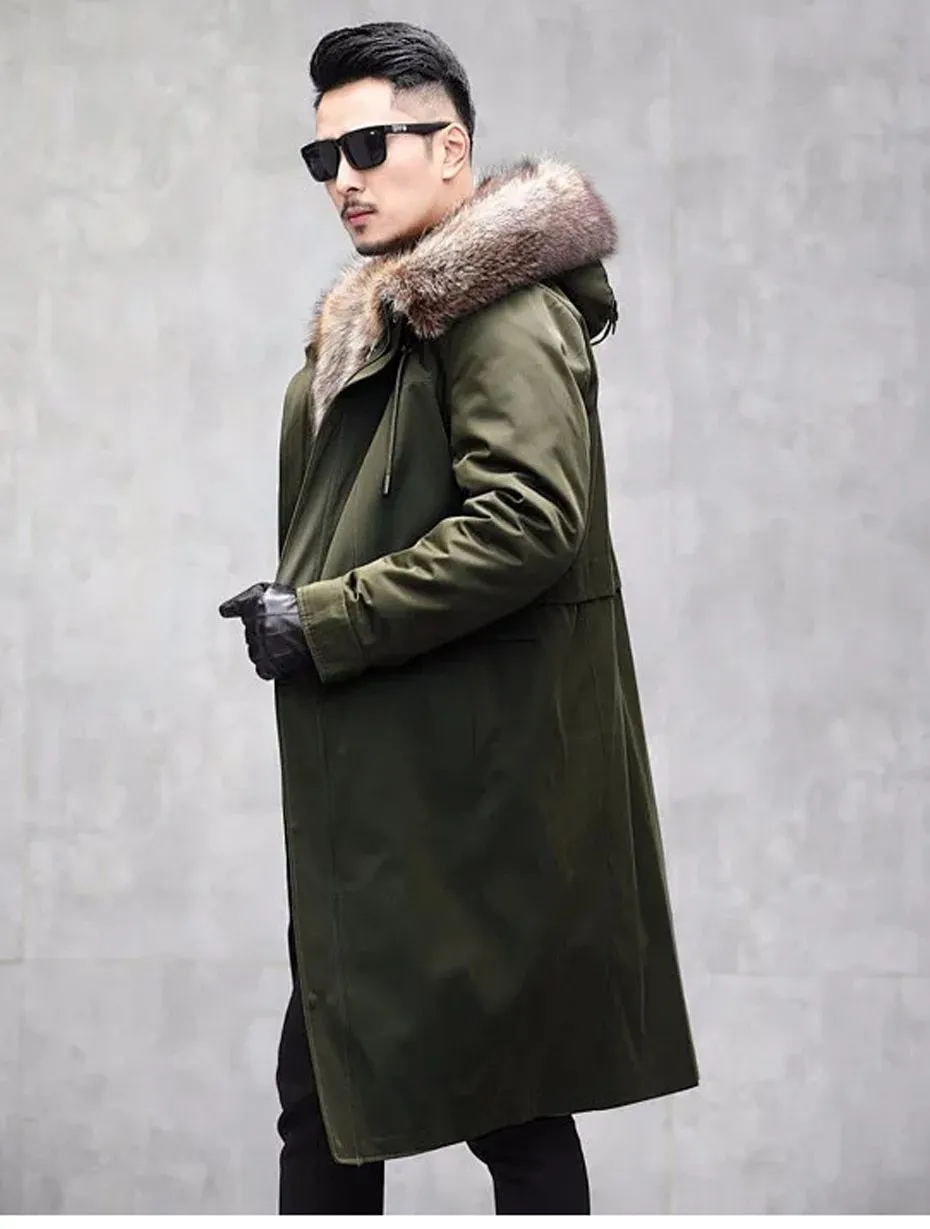 Men's Premium Extreme Cold Weather Thick Winter Faux Fur Parka Anorak Trench Jacket Coat