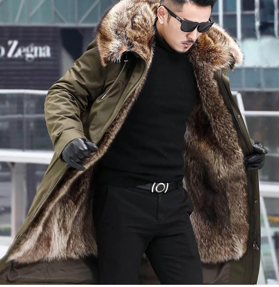 Men's Premium Extreme Cold Weather Thick Winter Faux Fur Parka Anorak Trench Jacket Coat