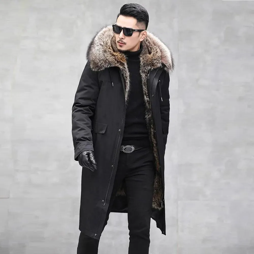 Men's Premium Extreme Cold Weather Thick Winter Faux Fur Parka Anorak Trench Jacket Coat