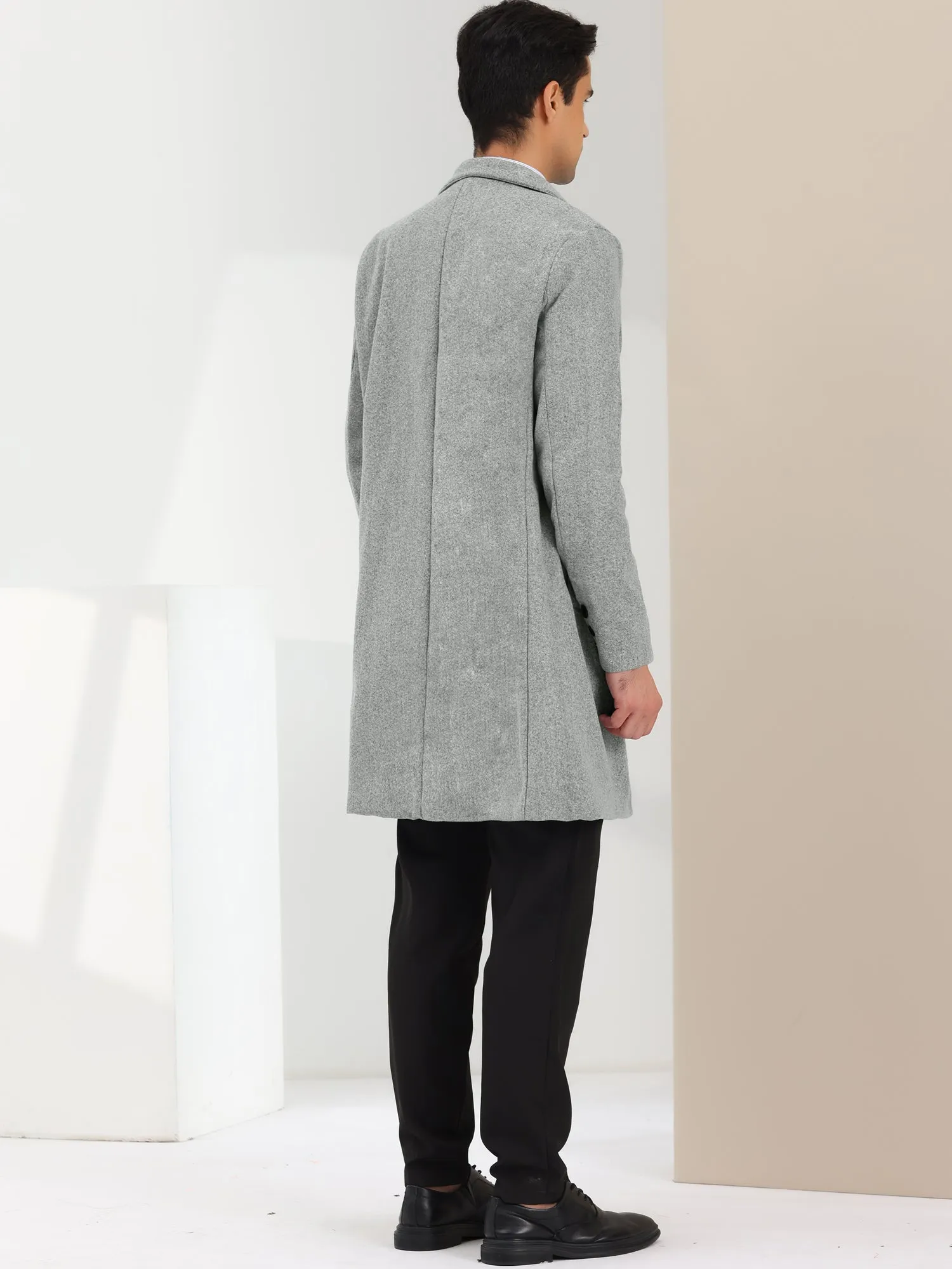 Men's Trench Coat Single Breasted Lapel Collar Mid-Length Solid Overcoat