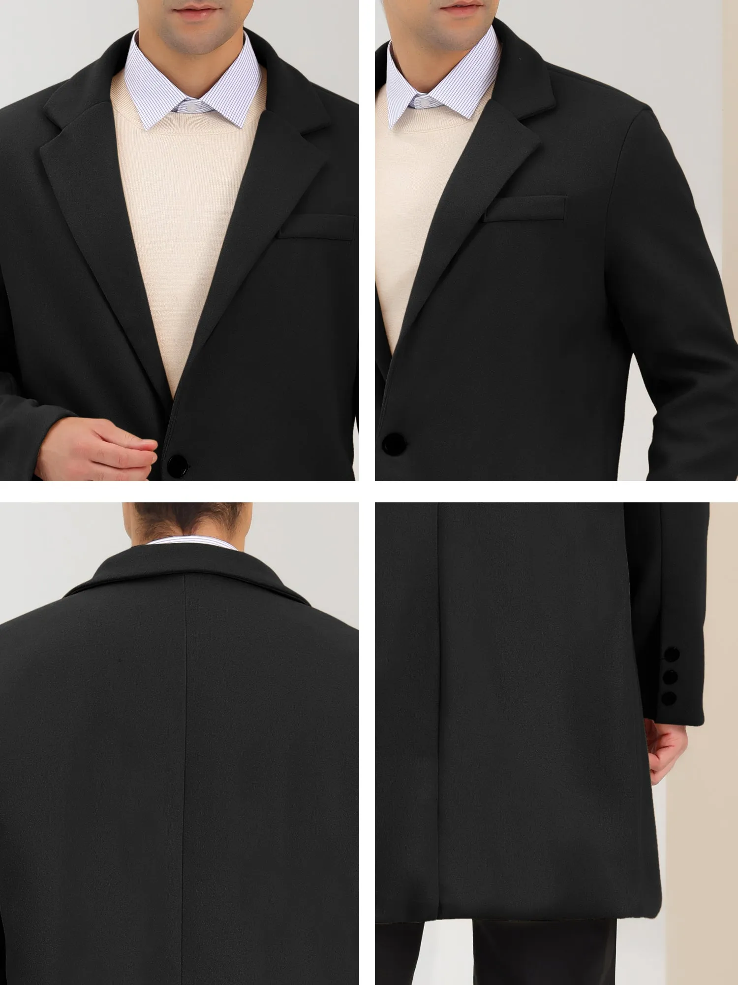 Men's Trench Coat Single Breasted Lapel Collar Mid-Length Solid Overcoat