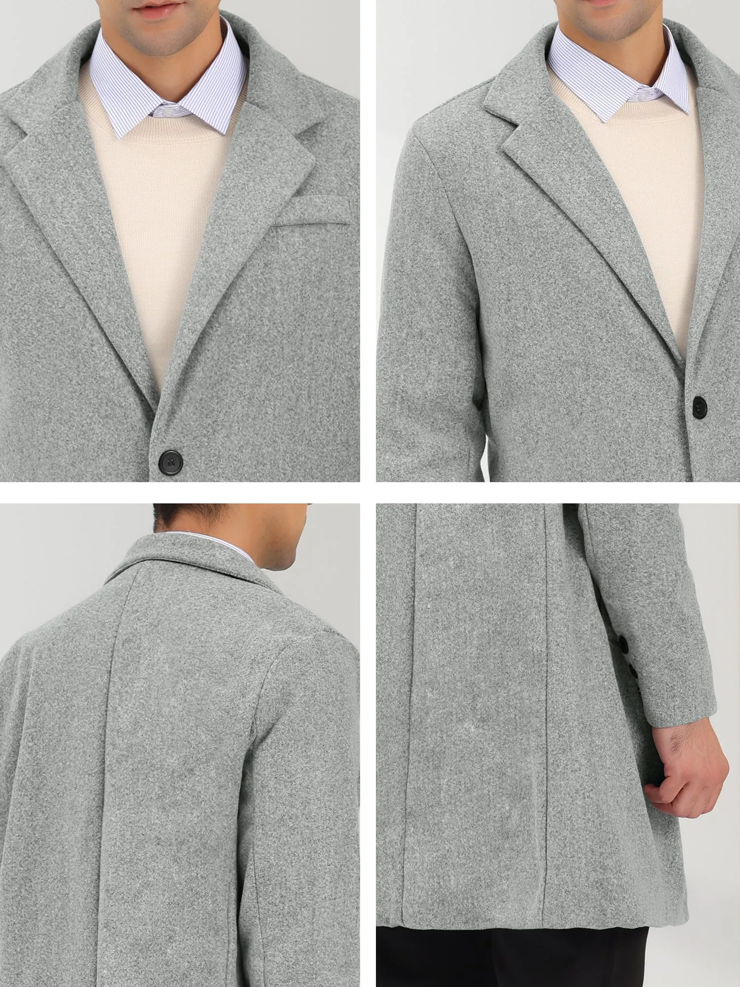 Men's Trench Coat Single Breasted Lapel Collar Mid-Length Solid Overcoat