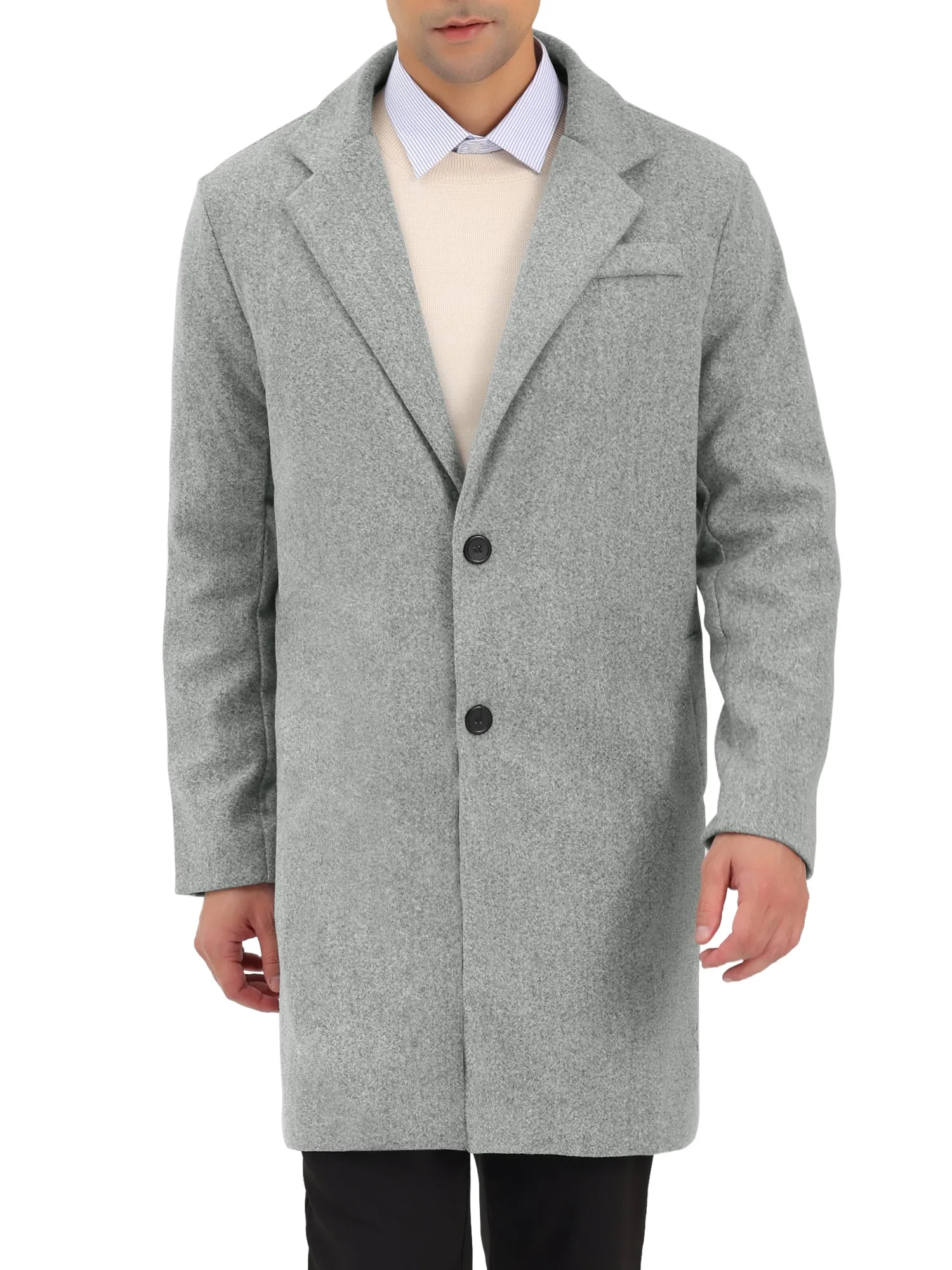 Men's Trench Coat Single Breasted Lapel Collar Mid-Length Solid Overcoat