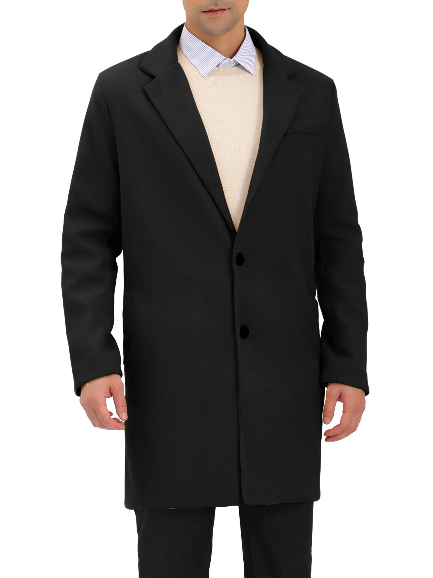 Men's Trench Coat Single Breasted Lapel Collar Mid-Length Solid Overcoat