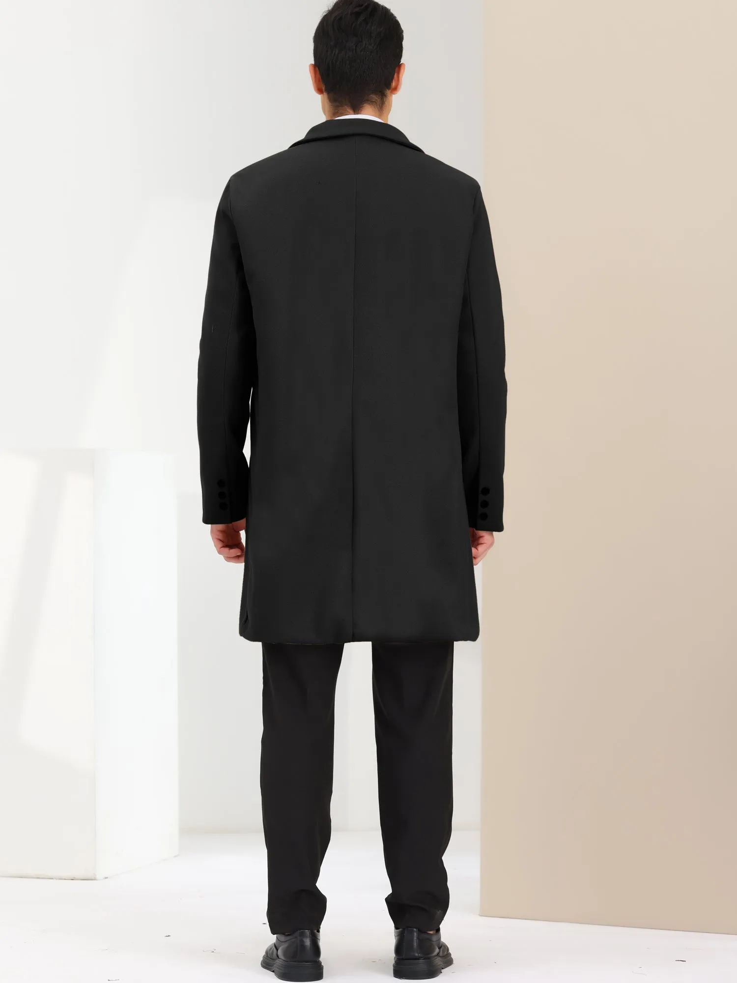 Men's Trench Coat Single Breasted Lapel Collar Mid-Length Solid Overcoat