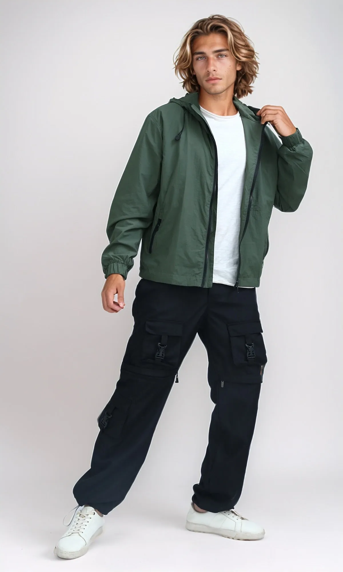 O197938 - Winter Khaki Windbreaker Jacket With Front Zipper