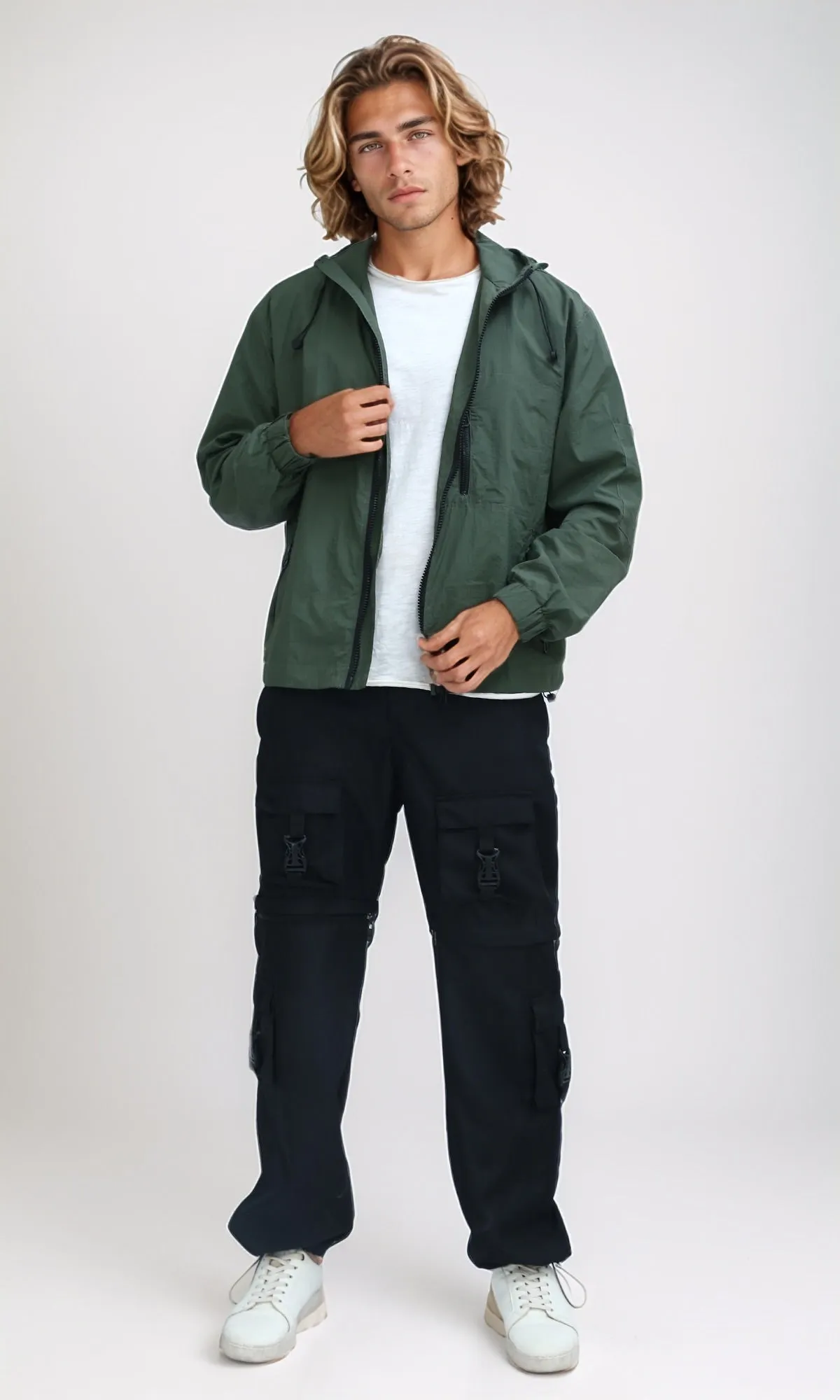 O197938 - Winter Khaki Windbreaker Jacket With Front Zipper