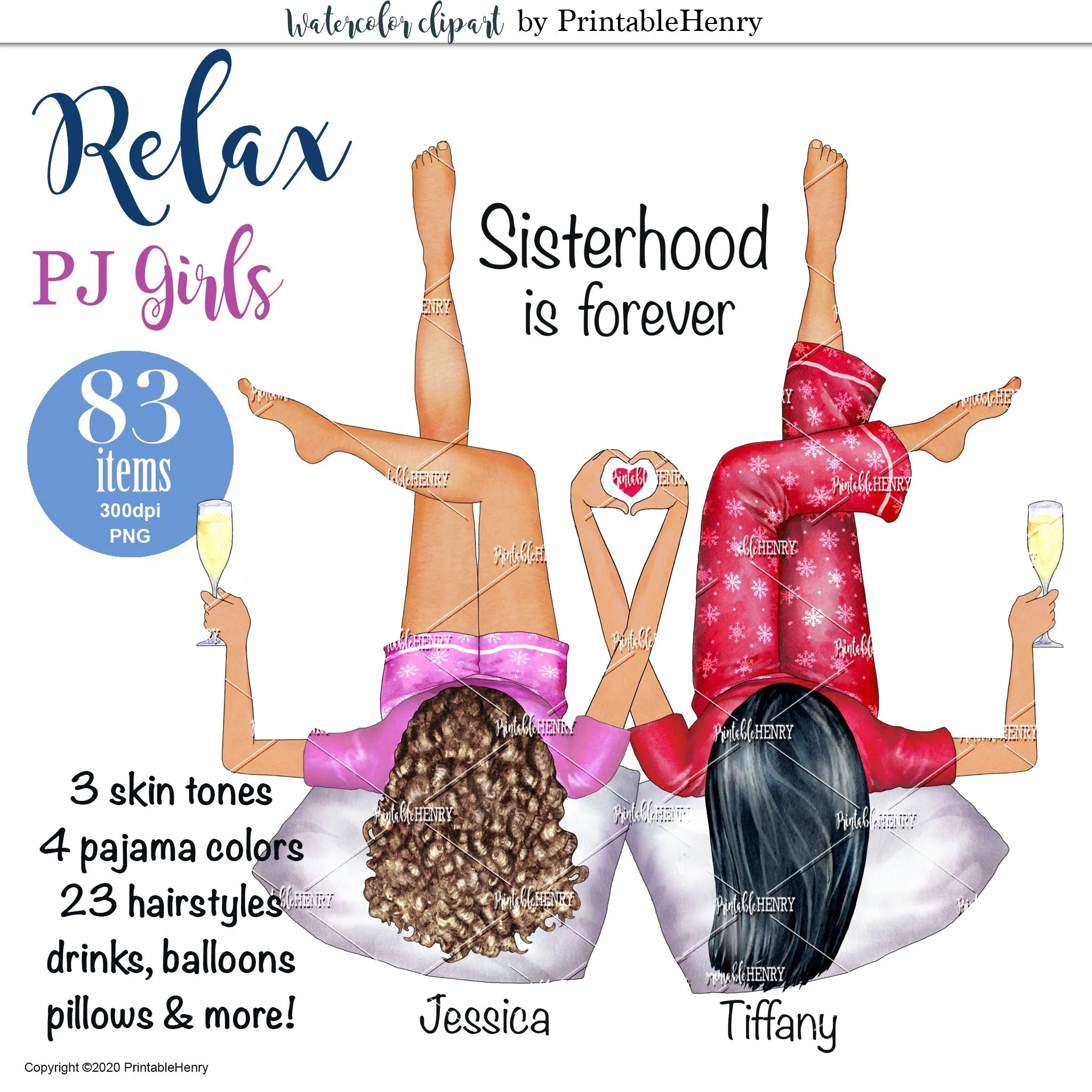 Pajama Girls Custom clipart kit
