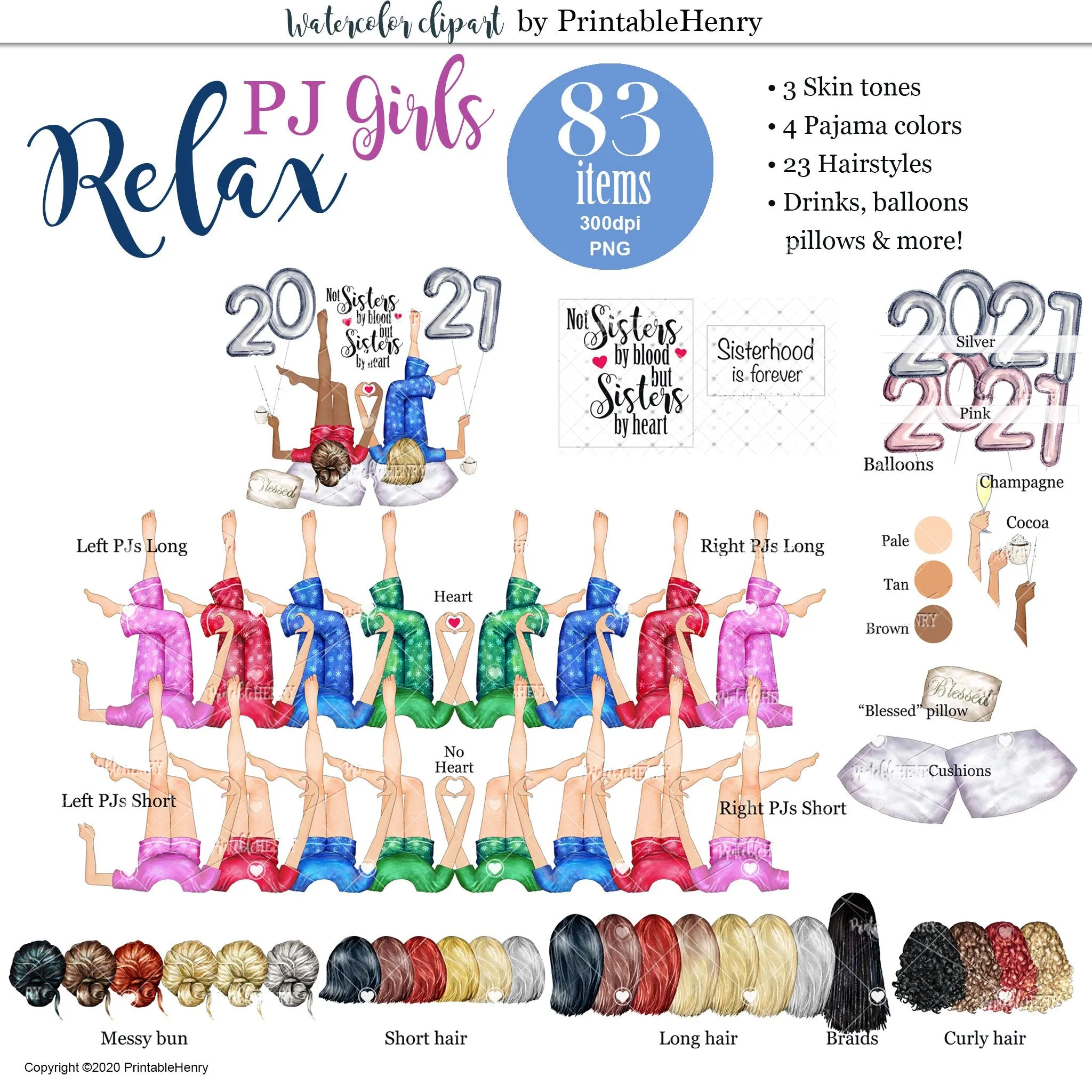 Pajama Girls Custom clipart kit