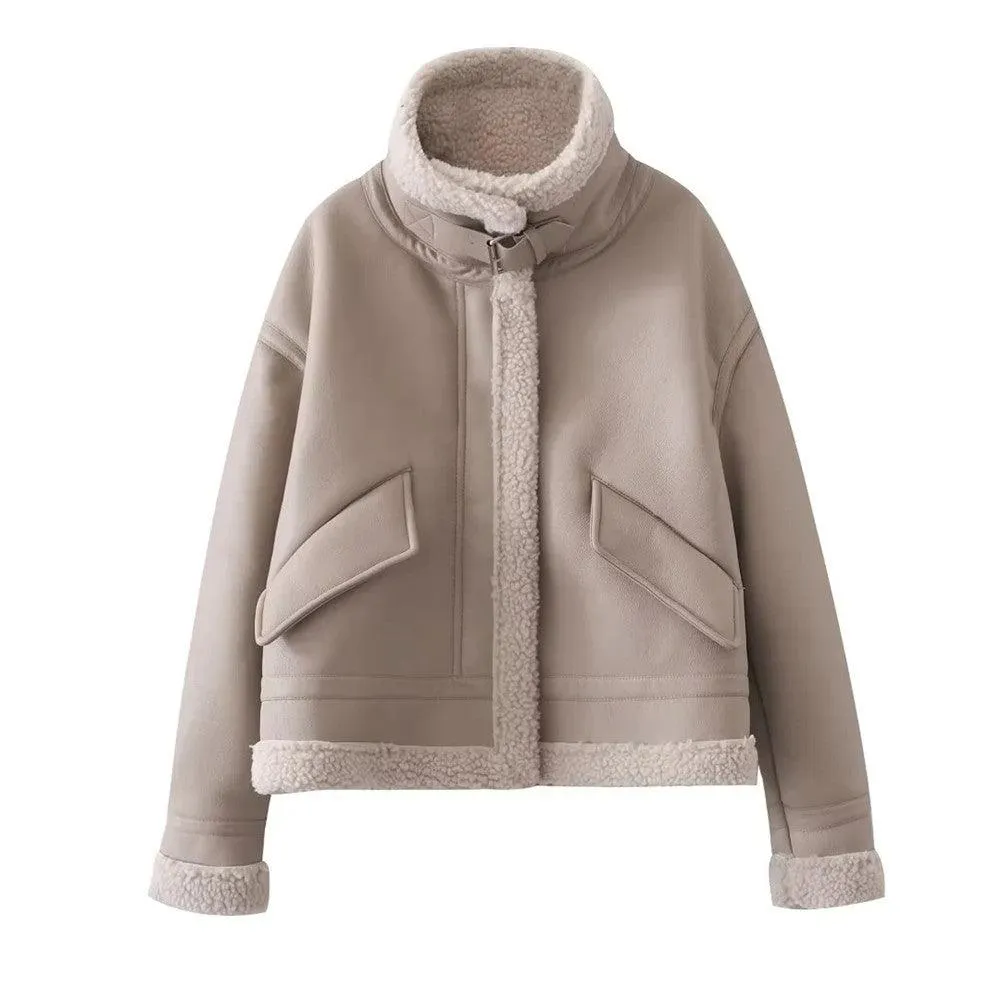 Sophisticated Flap Pocket Faux Leather Jackets