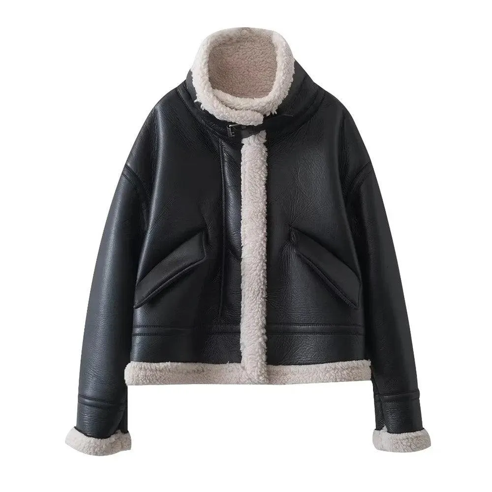 Sophisticated Flap Pocket Faux Leather Jackets