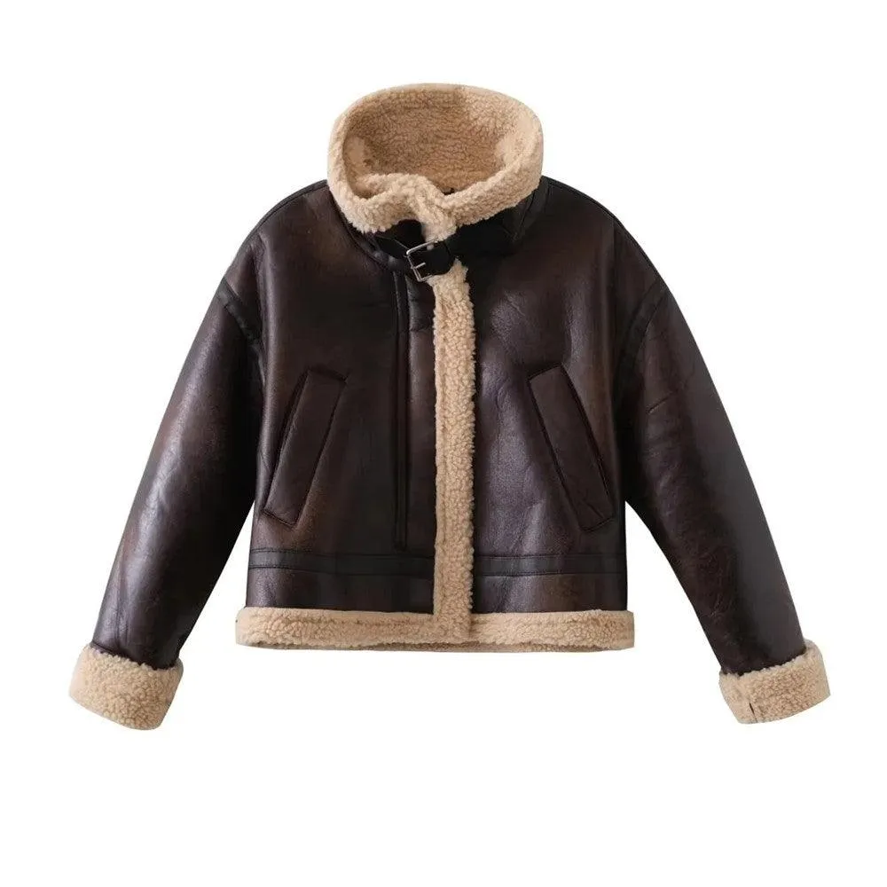 Sophisticated Flap Pocket Faux Leather Jackets