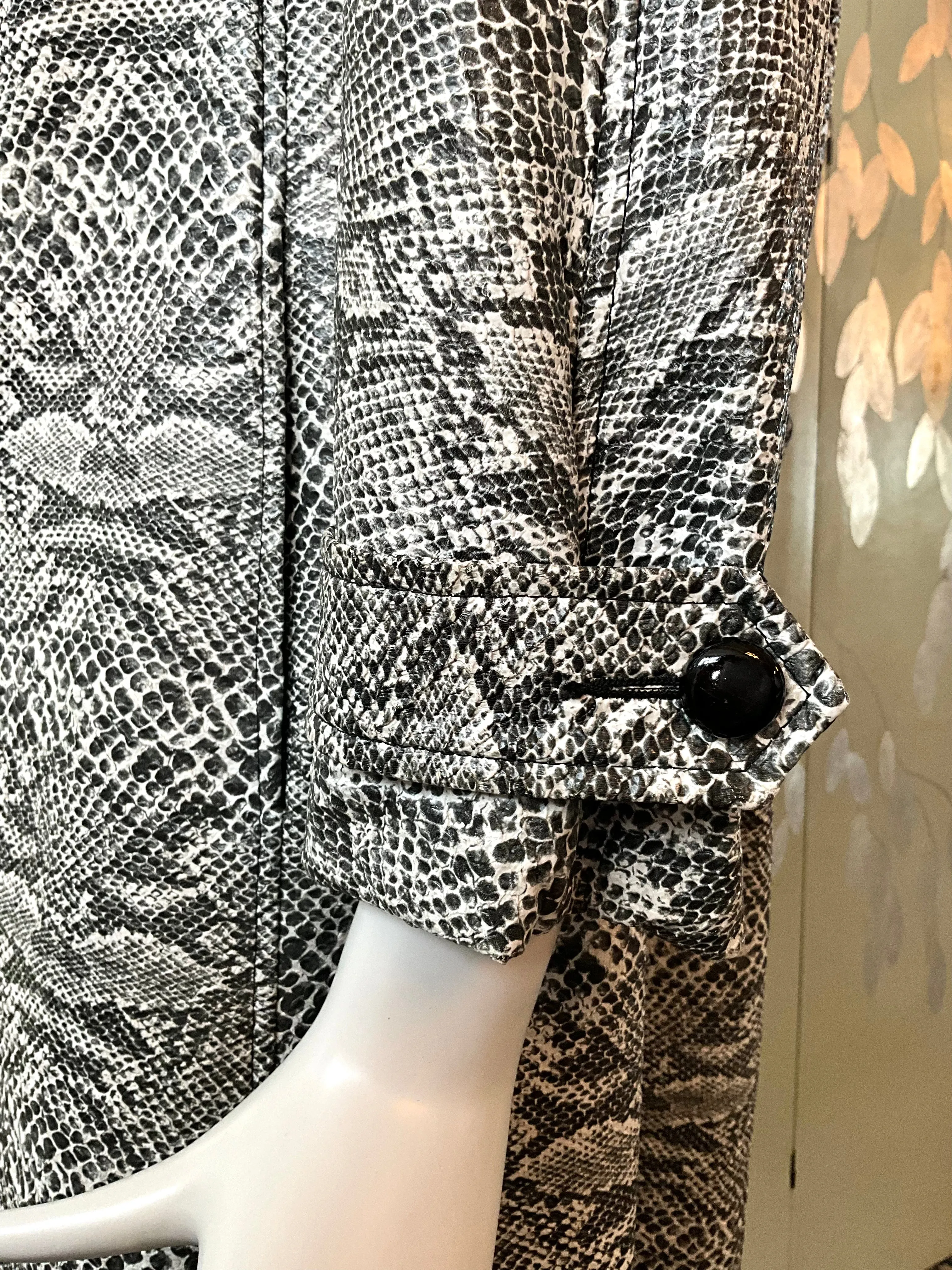 Vintage 2000s Y2K Black and White Vinyl Snakeskin Coat, Small