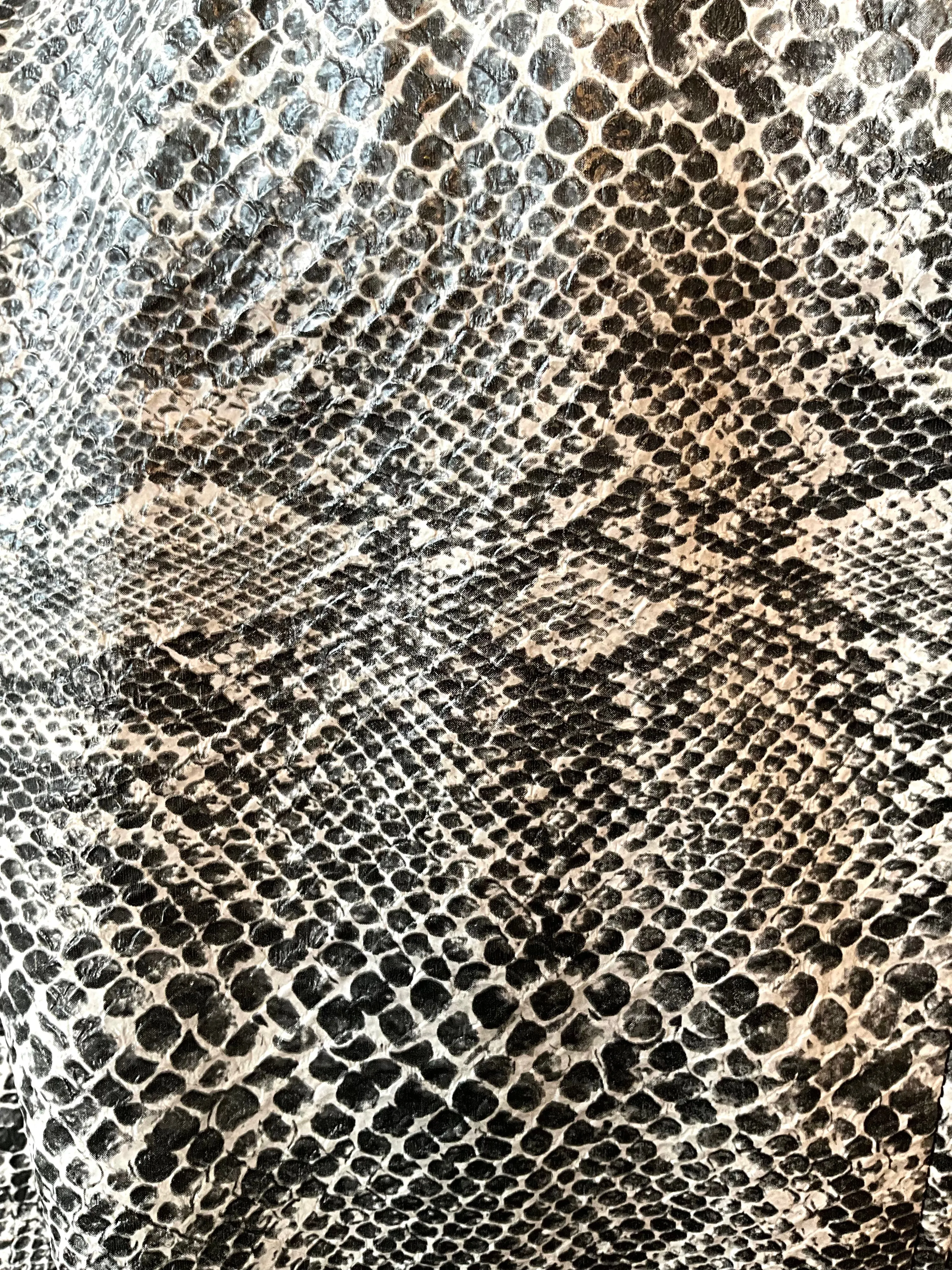 Vintage 2000s Y2K Black and White Vinyl Snakeskin Coat, Small