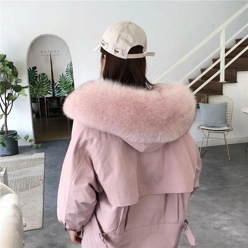 Women's Winter Casual Thick Warm Parka With Rabbit Fur