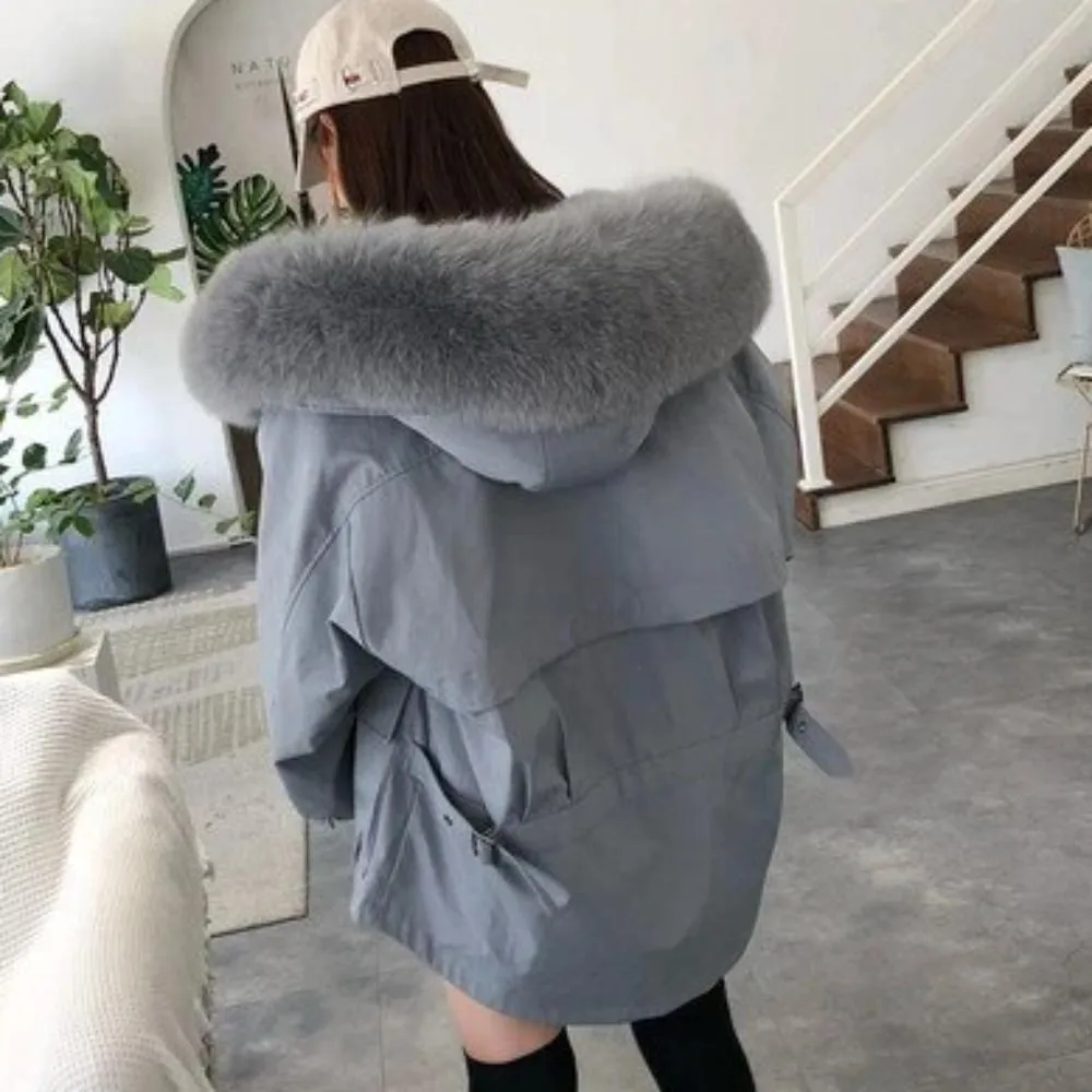 Women's Winter Casual Thick Warm Parka With Rabbit Fur