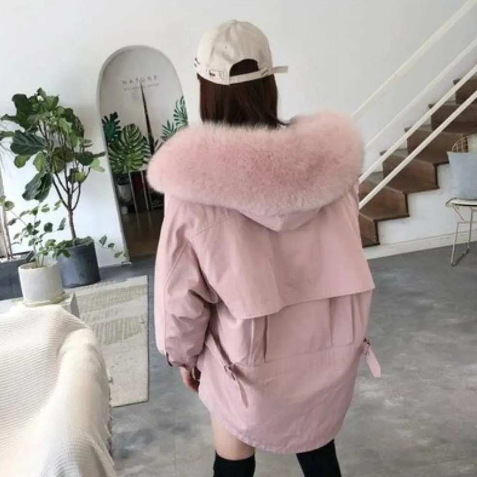 Women's Winter Casual Thick Warm Parka With Rabbit Fur